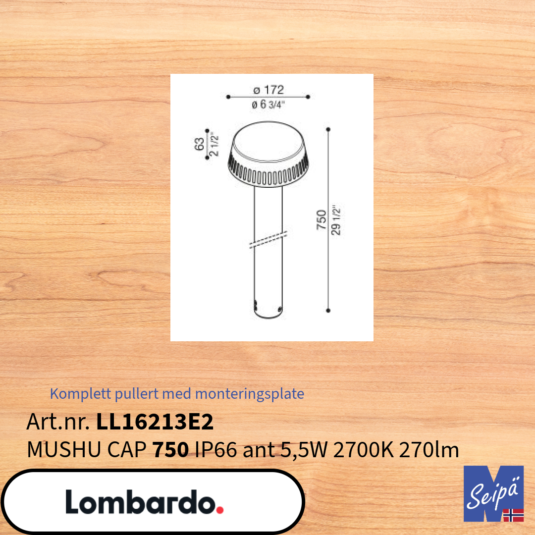 LOMBARDO LED-pullert MUSHU-serien 300 450 750 2200K 2700K 3000K 4000K med festebase