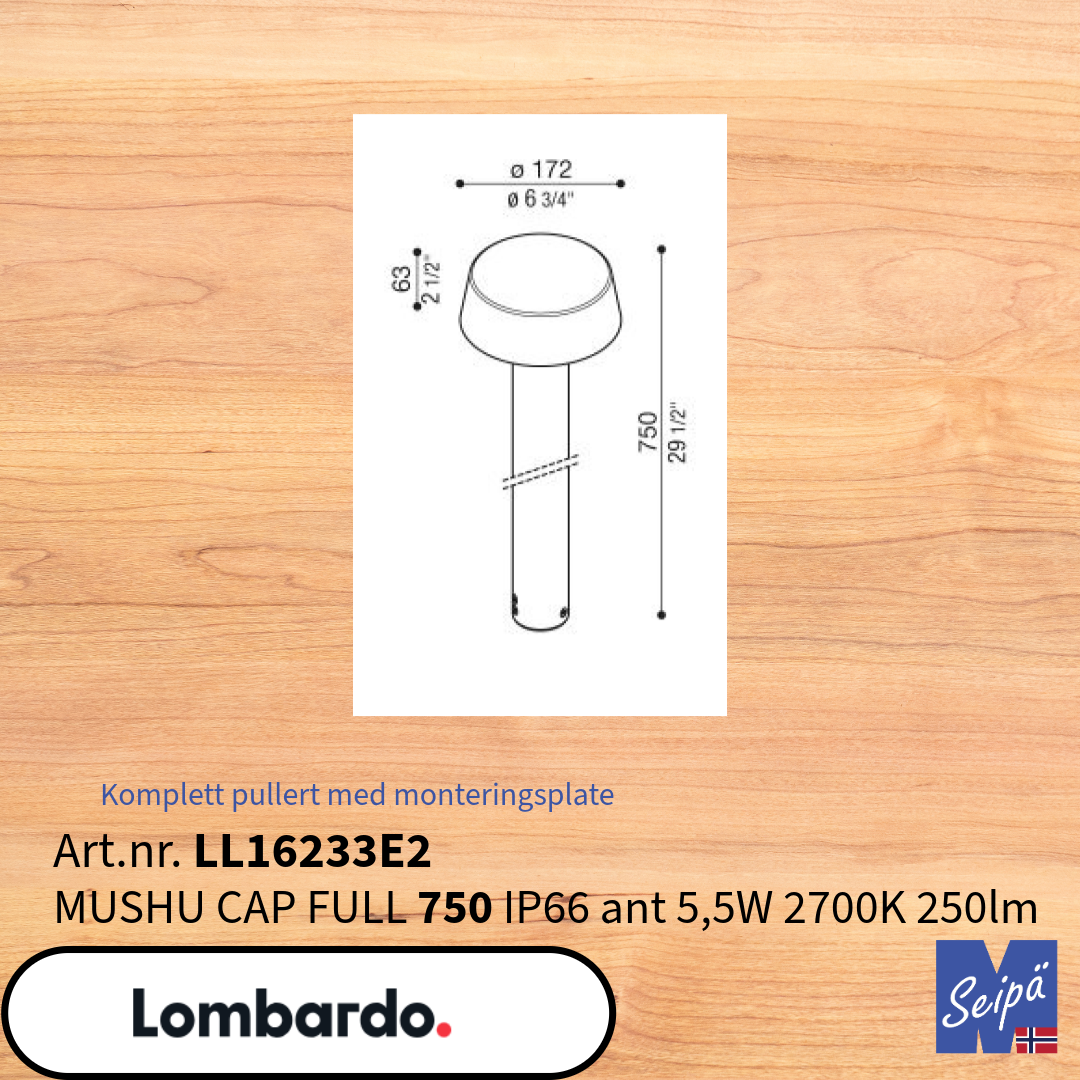 LOMBARDO LED-pullert MUSHU-serien 300 450 750 2200K 2700K 3000K 4000K med festebase