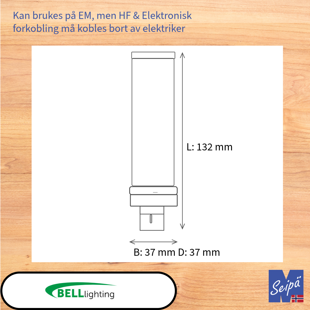 BELL LED-lyskilde PL-kompaktlysrør erstatning (DULUX) BLS BLD BLT BLL 2-rørs G23 & 2G11, 4-rørs G24d/q 6-rørs GX24d/q, 2-pin, 4-pin, CCT innstillbar lysfarge 3000K/4000K/6000K  LED og i termoplast 30.000 timer 5 års garanti