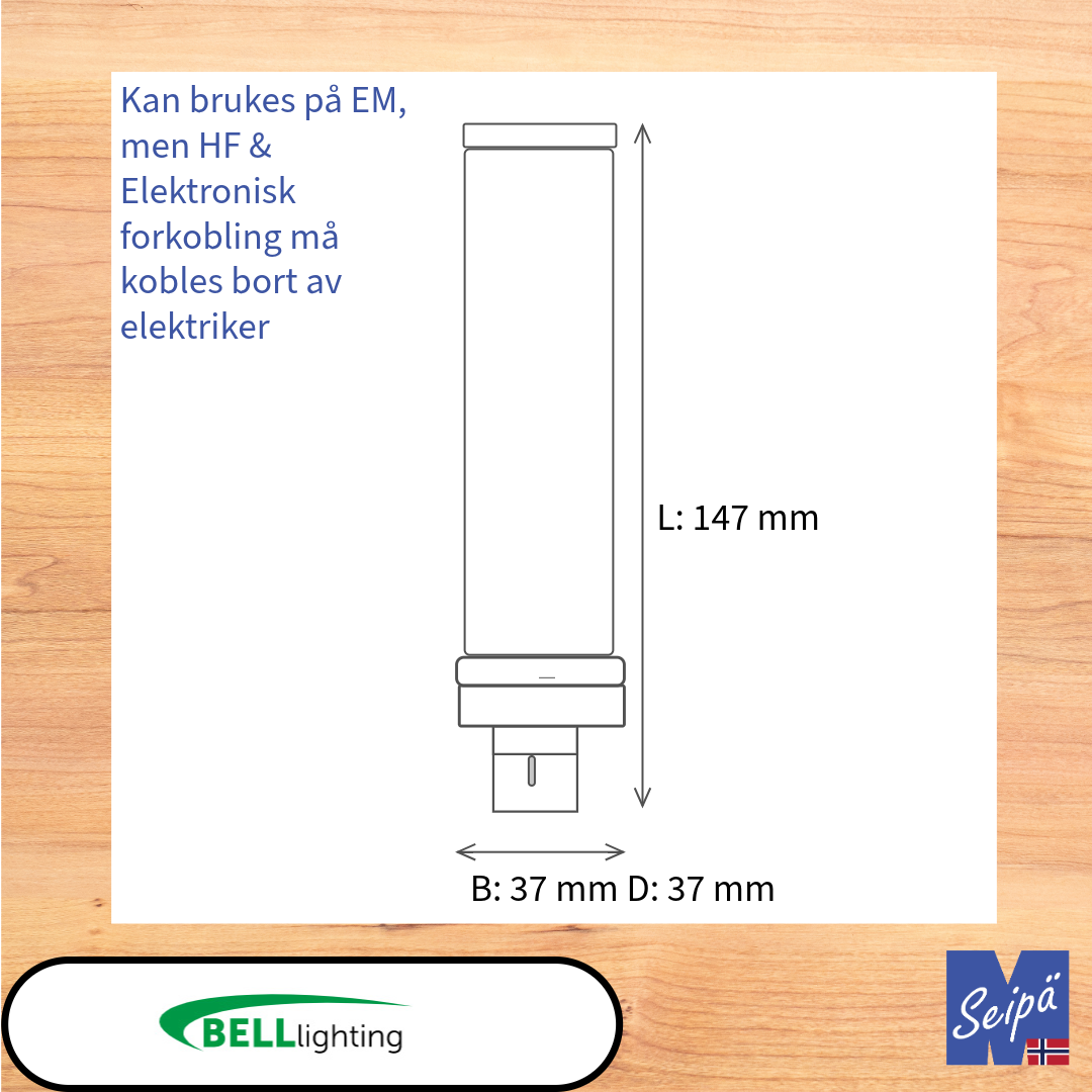 BELL LED-lyskilde PL-kompaktlysrør erstatning (DULUX) BLS BLD BLT BLL 2-rørs G23 & 2G11, 4-rørs G24d/q 6-rørs GX24d/q, 2-pin, 4-pin, CCT innstillbar lysfarge 3000K/4000K/6000K  LED og i termoplast 30.000 timer 5 års garanti