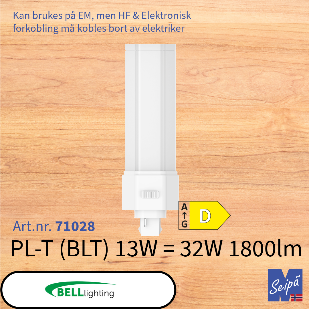 BELL LED-lyskilde PL-kompaktlysrør erstatning (DULUX) BLS BLD BLT BLL 2-rørs G23 & 2G11, 4-rørs G24d/q 6-rørs GX24d/q, 2-pin, 4-pin, CCT innstillbar lysfarge 3000K/4000K/6000K  LED og i termoplast 30.000 timer 5 års garanti