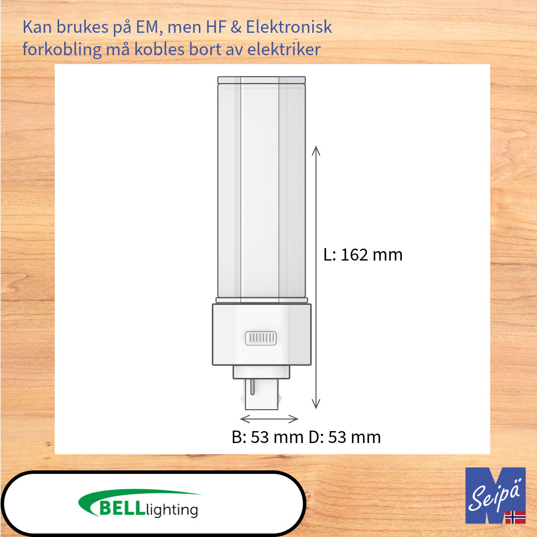 BELL LED-lyskilde PL-kompaktlysrør erstatning (DULUX) BLS BLD BLT BLL 2-rørs G23 & 2G11, 4-rørs G24d/q 6-rørs GX24d/q, 2-pin, 4-pin, CCT innstillbar lysfarge 3000K/4000K/6000K  LED og i termoplast 30.000 timer 5 års garanti