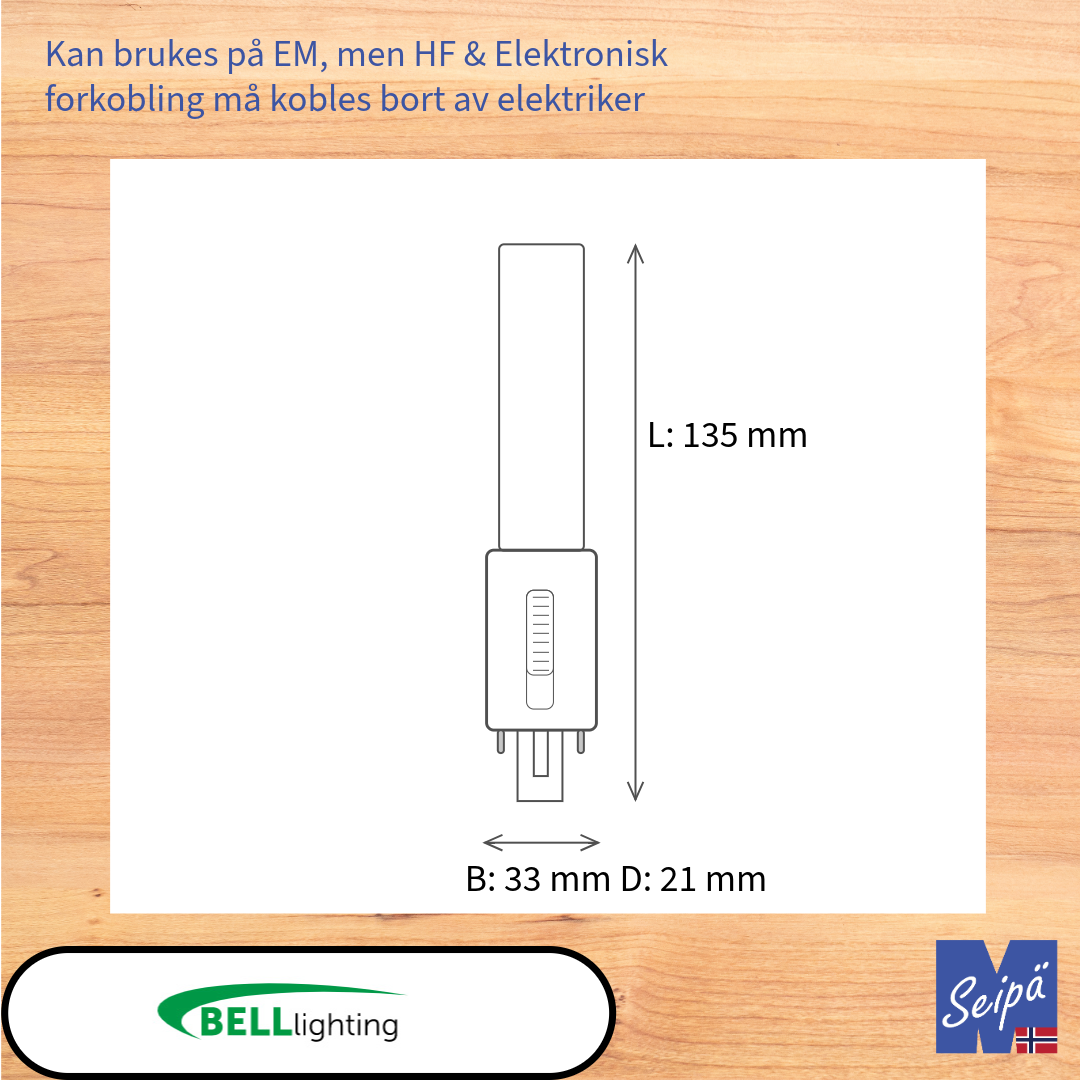 BELL LED-lyskilde PL-kompaktlysrør erstatning (DULUX) BLS BLD BLT BLL 2-rørs G23 & 2G11, 4-rørs G24d/q 6-rørs GX24d/q, 2-pin, 4-pin, CCT innstillbar lysfarge 3000K/4000K/6000K  LED og i termoplast 30.000 timer 5 års garanti