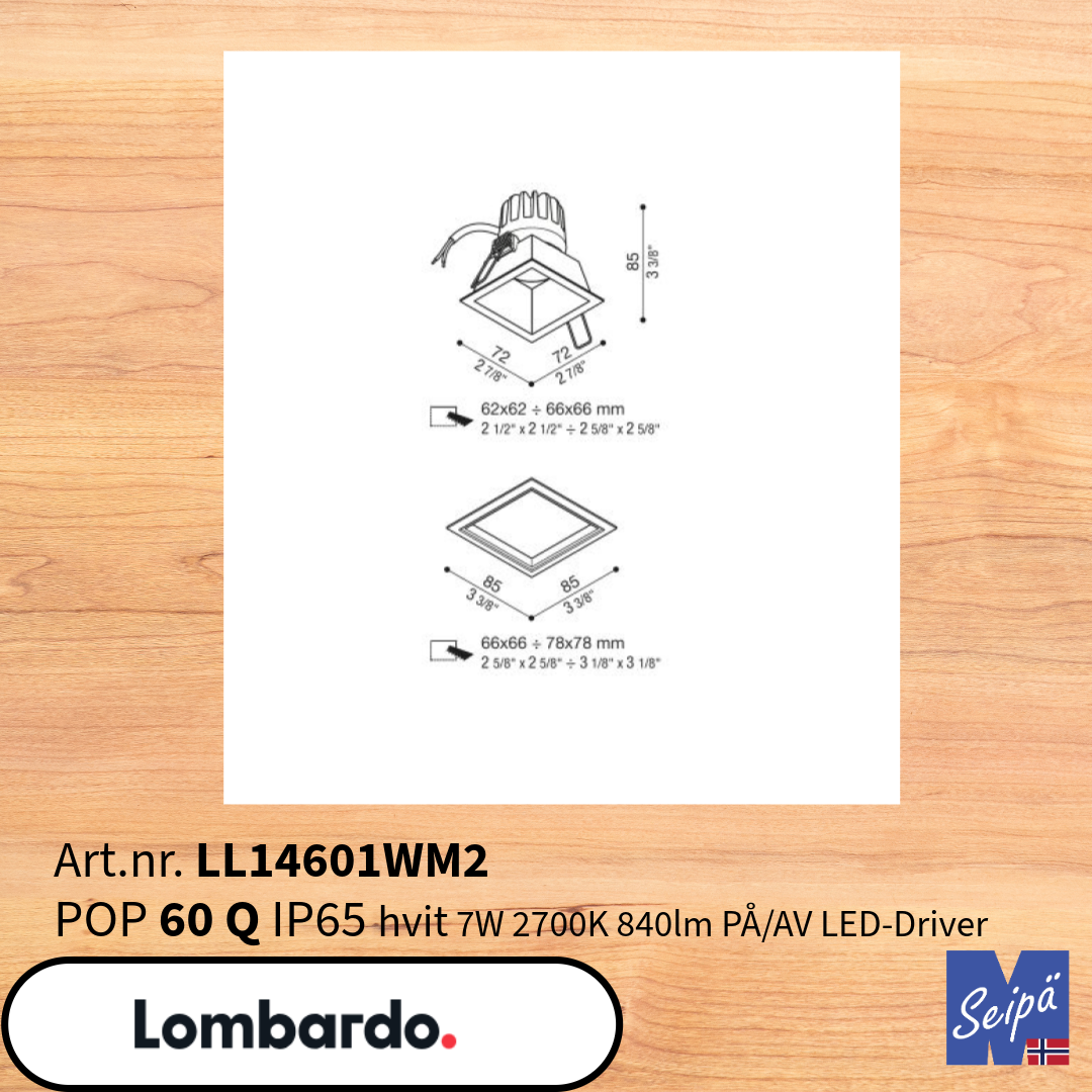 LOMBARDO POP 60 Q IP65 Downlight LL14601ZM2 LL14601WM2