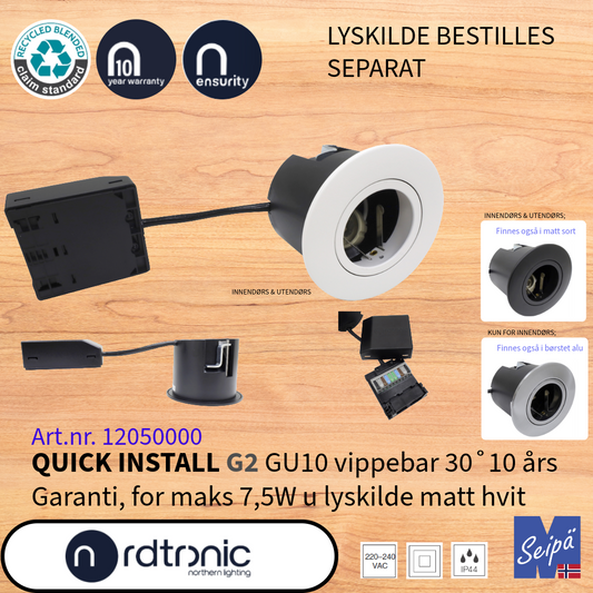 NORDTRONIC UNI INSTALL G2 GU10 uten LED-lyskilder LED Art nr 12210000-12300000-12220000-12940000
