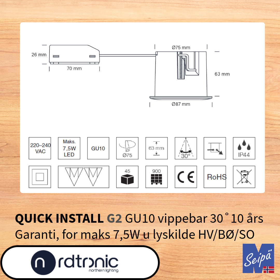 NORDTRONIC QUICK INSTALL G2 GU10 uten LED-lyskilder LED Art nr 12050000-12020000-12090000
