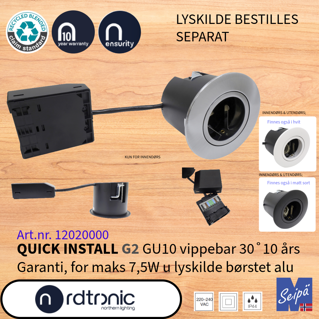 NORDTRONIC QUICK INSTALL G2 GU10 uten LED-lyskilder LED Art nr 12050000-12020000-12090000