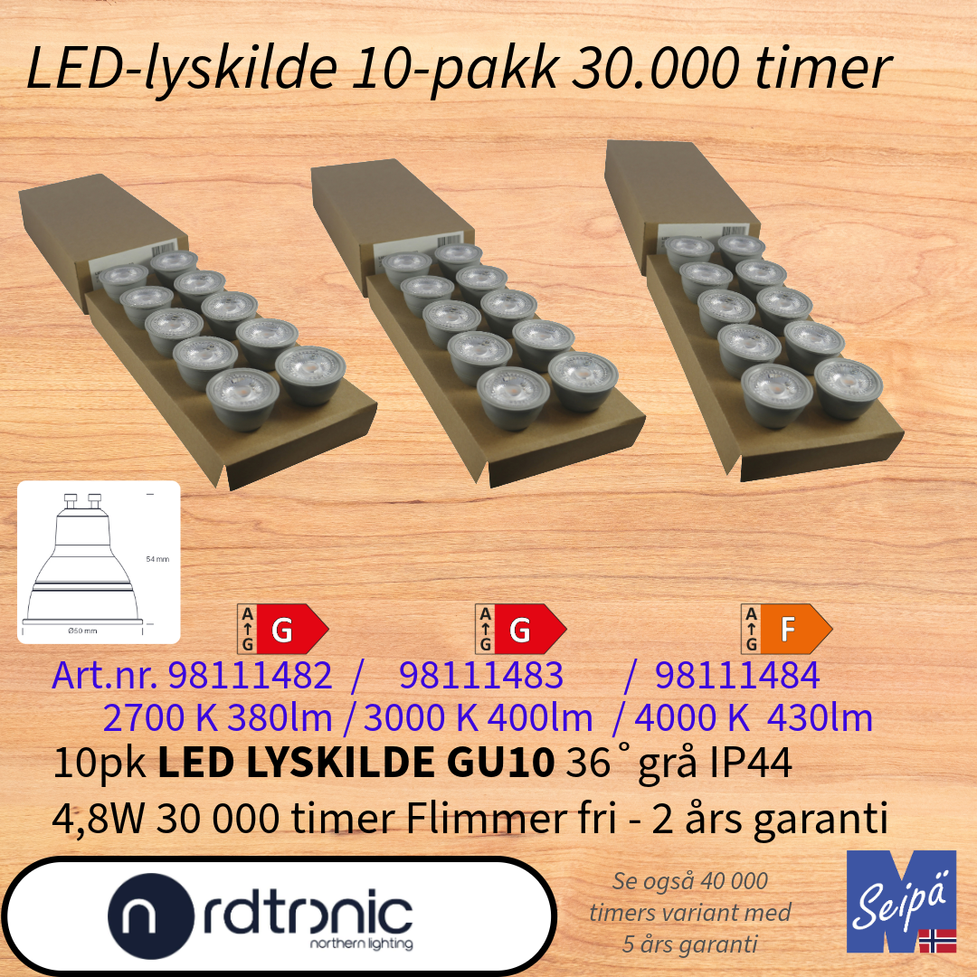 NORDTRONIC QUICK INSTALL G2 GU10 uten LED-lyskilde uten frontring Art nr 12000000