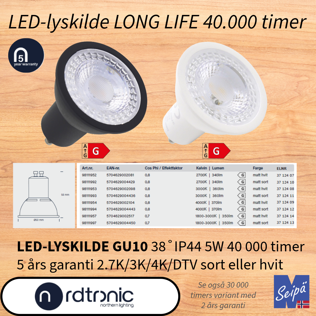 NORDTRONIC QUICK INSTALL G2 GU10 uten LED-lyskilde uten frontring Art nr 12000000