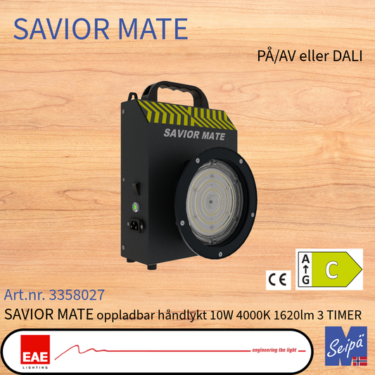 EAE SAVIOR MATE Nødlys / håndlykt 3 timer oppladbar 10W 1620 lm 4000K m/indikatorLED Art nr 3358027