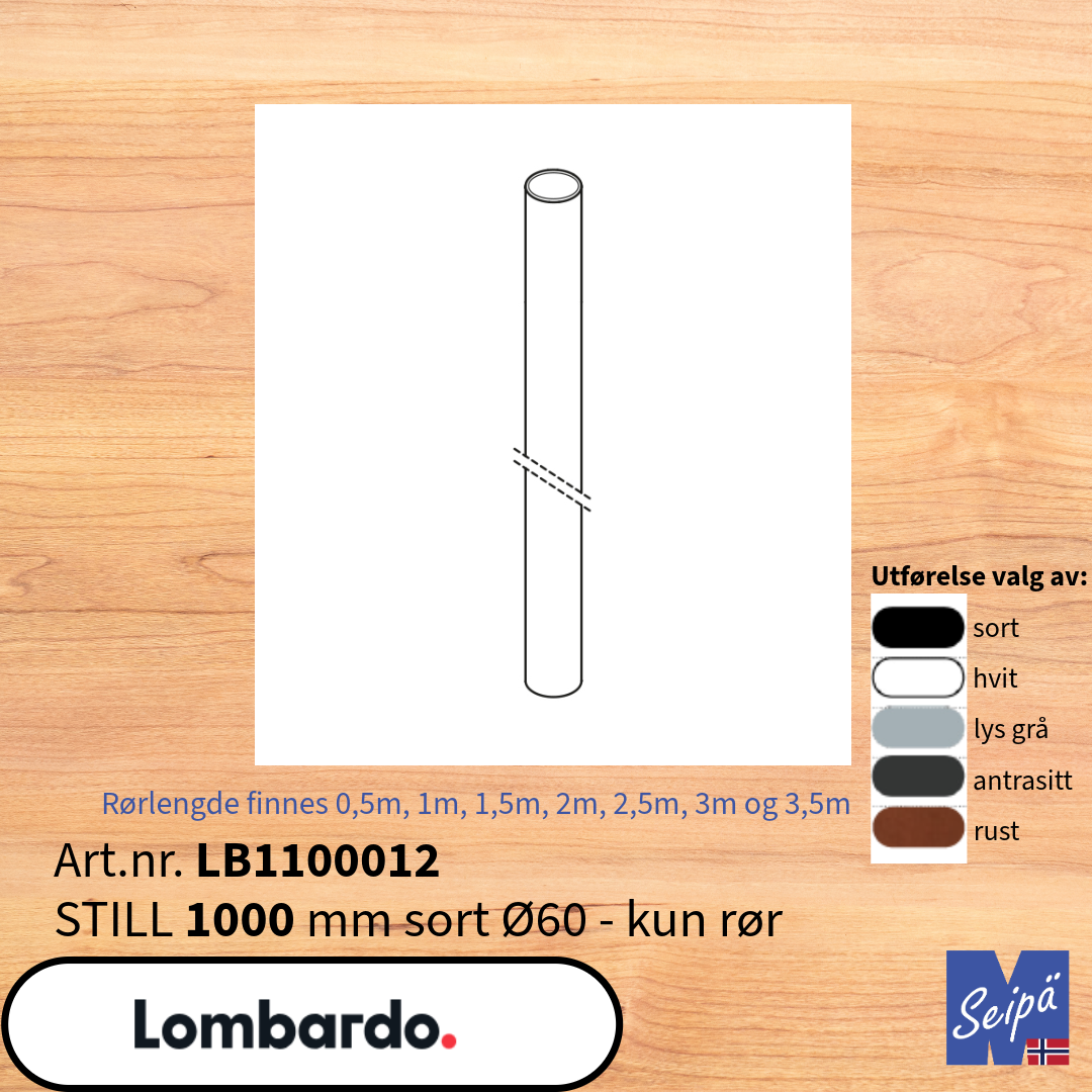 LOMBARDO STILL 1,0 m rørlengde til STIK pullert i sort LB1100012