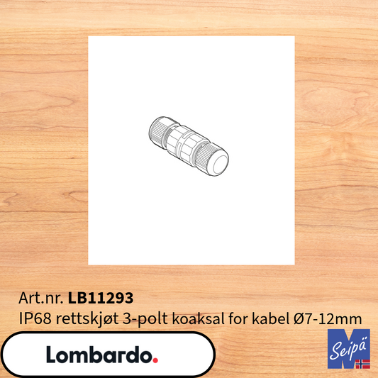 LOMBARDO IP68 rettskjøt koaksial 3-polt sort LB11293