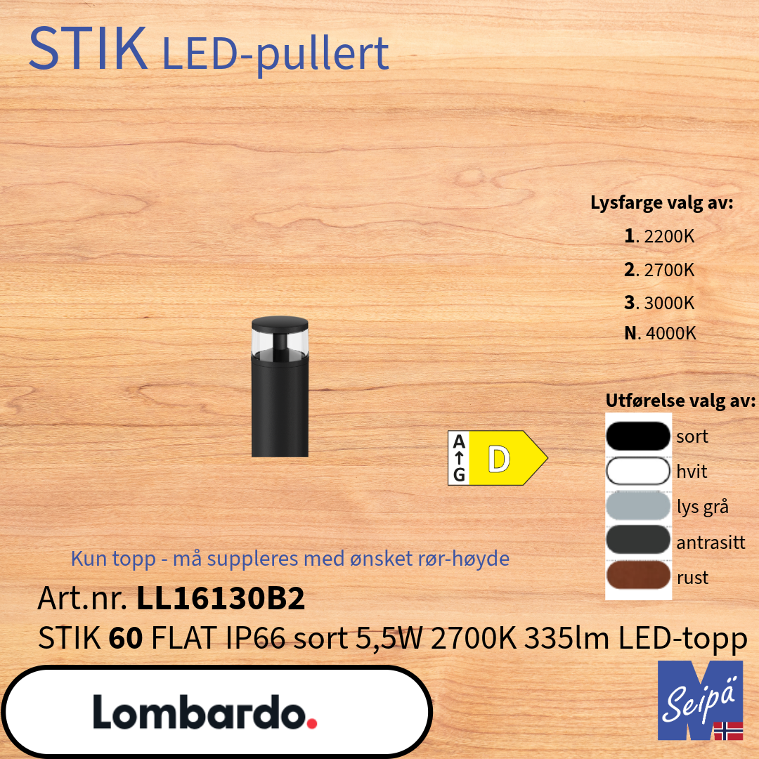LOMBARDO LED-pullert STIK 60 Flat Trasp sort 2700K LED-topp LL16130B2