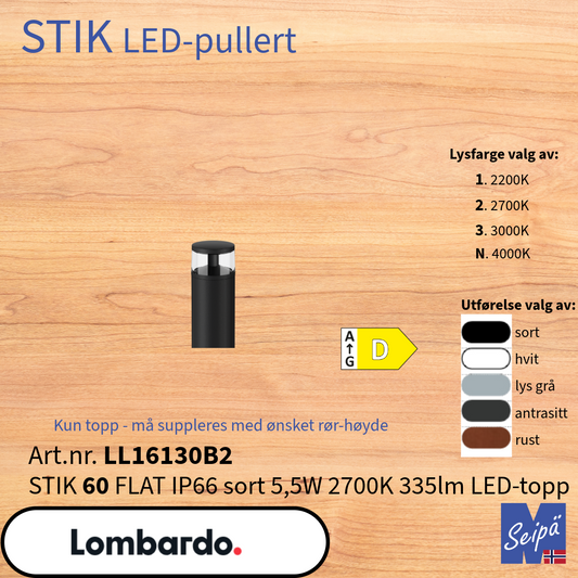 LOMBARDO LED-pullert STIK 60 Flat Trasp sort 2700K LED-topp LL16130B2