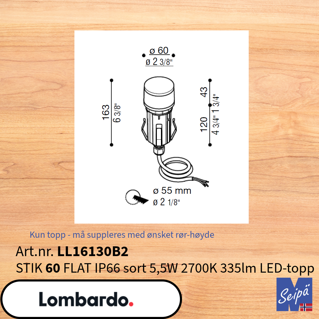 LOMBARDO LED-pullert STIK 60 Flat Trasp sort 2700K LED-topp LL16130B2