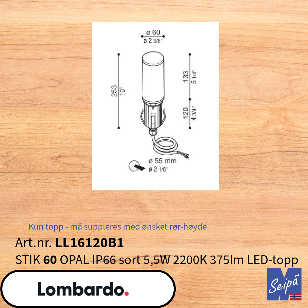 LOMBARDO LED-pullert STIK 200 OPAL sort 2700K LED-topp LL16150B2
