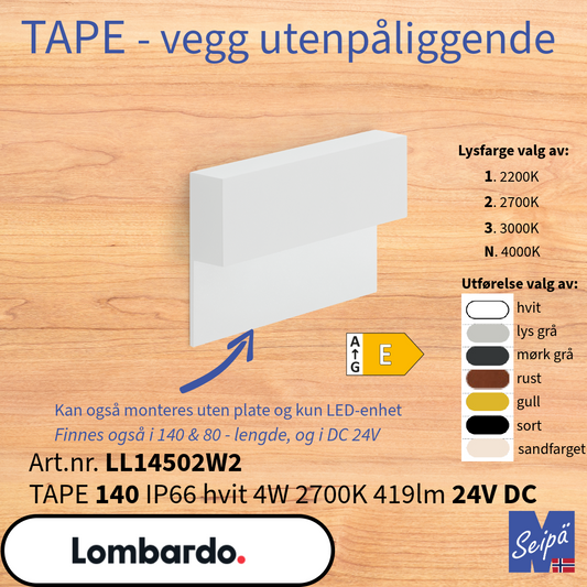 LOMBARDO TAPE 140 Hvit IP66 DC 24V LL14502W2