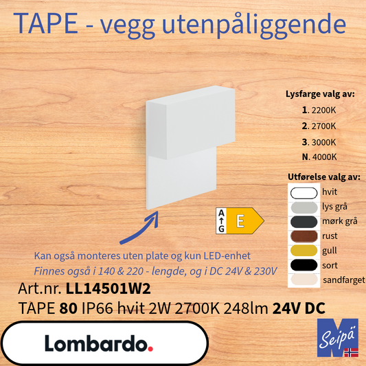 LOMBARDO TAPE 80 Hvit IP66 DC 24V LL14501W2
