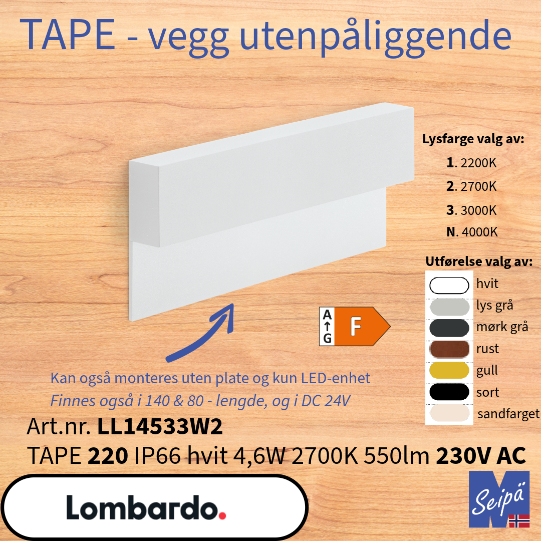 LOMBARDO TAPE 220 Hvit IP66 AC 230V LL14533W2
