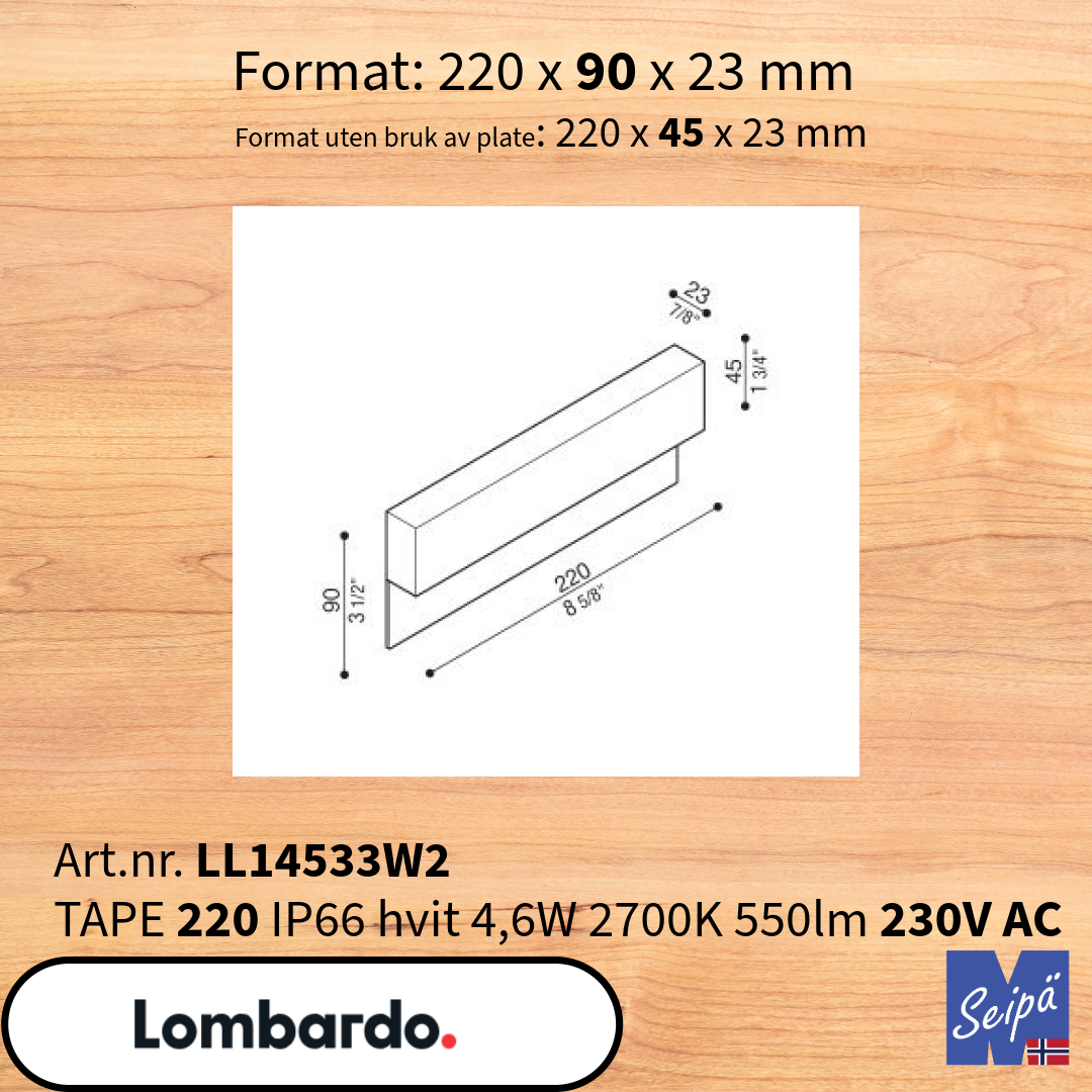 LOMBARDO TAPE 220 Hvit IP66 AC 230V LL14533W2
