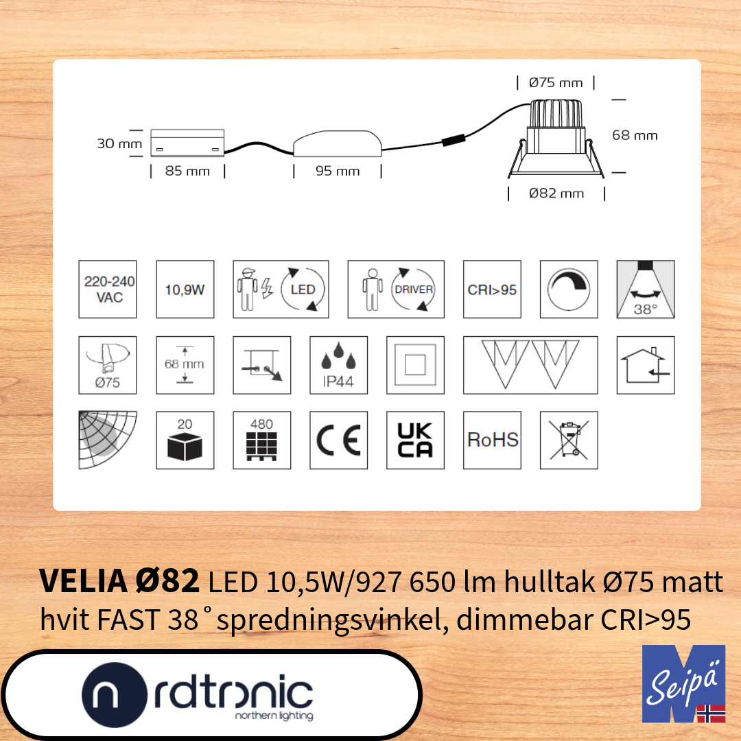 NORDTRONIC Velia Ø82 Direktekoblet LED-Driver LED IP44 Art nr 31111012 - 31111093