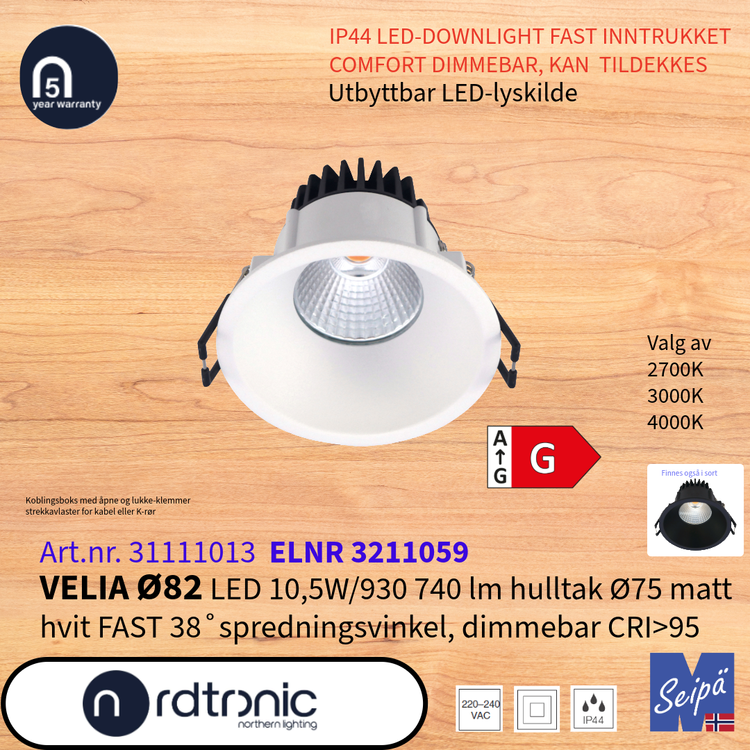 NORDTRONIC Velia Ø82 Direktekoblet LED-Driver LED IP44 Art nr 31111012 - 31111093