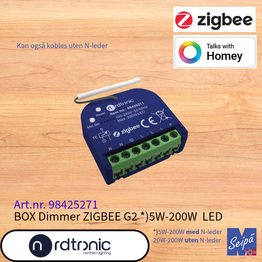NORDTRONIC ZIGBEE Box Dimmer G2 for veggboks 5W-200W LED for plassering bak bryter Art nr 98425271