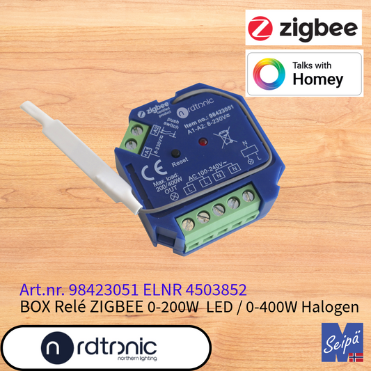 NORDTRONIC ZIGBEE Box Relé for veggboks 200W LED for plassering bak bryter Art nr 98423051