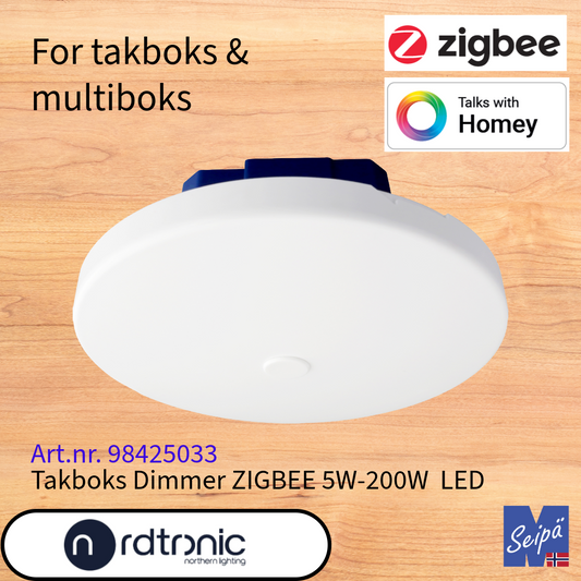 NORDTRONIC ZIGBEE LED-Dimmer for takboks multiboks 5W-200W LED for plassering på tak/veggboks Art nr 98425033