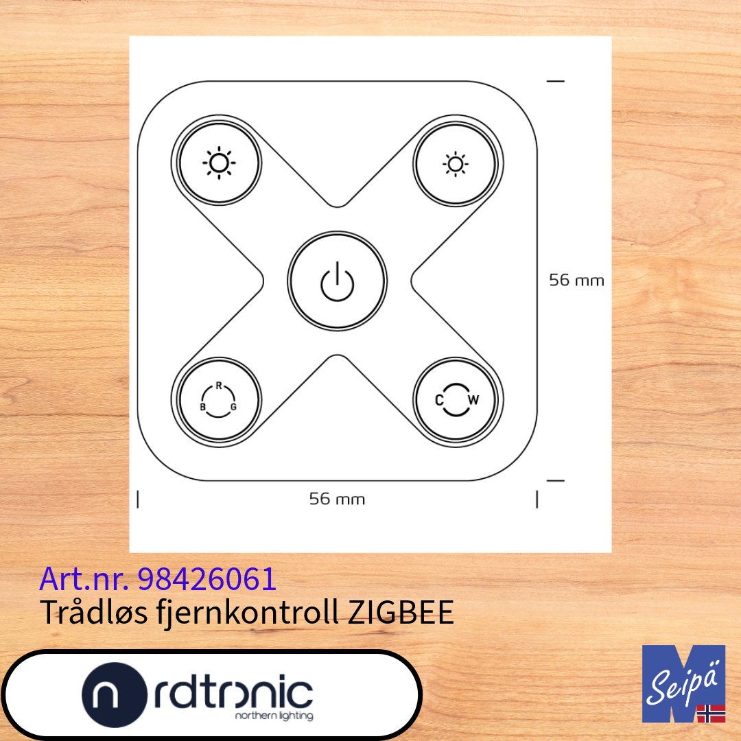 NORDTRONIC Fjernkontroll for ZIGBEE for plassering på vegg eller tas med Art nr 98426061
